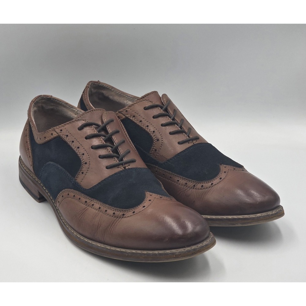 Stacy Adams Wingtip Oxford Shoes Mens 10.5M Navy Tan Leather Suede Brogue